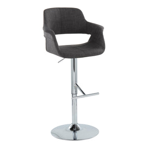 English Elm Vintage Mid-Century Adjustable Barstools Set of 2 — Charcoal Fabric, Chrome T-Foot, 360° Swivel Comfort B202S01071