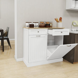 English Elm Two Drawer Tilt Out Trash Cabinet White Mdf Kitchen Storage with Appliance Top W282P160454