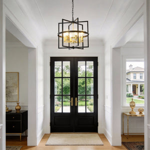 English Elm 6-light Tiered Lantern Chandelier Metal Industrial Farmhouse Pendant for Foyer Dining W5008P464267