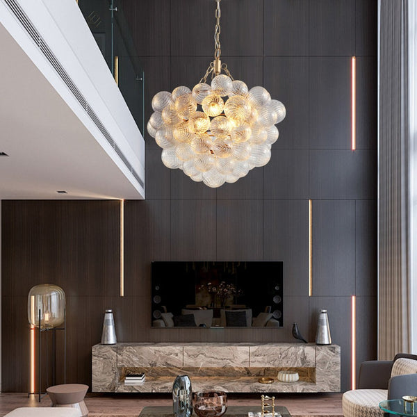 English Elm 20-inch Brushed Gold Iron Chandelier Three Clear Globe Shades Ambient Dining Glow W2312P479741