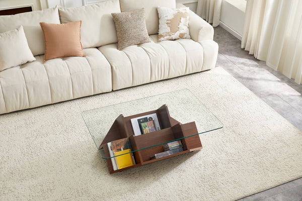 English Elm A Modern Two-tier Mdf Coffee Table with Open Shelf for Living Room Storage W3875P396857
