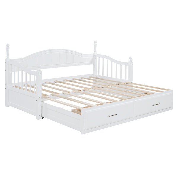 English Elm Wooden Twin Daybed with Trundle and Two Storage Drawers, Solid MDF Frame, Guardrails for Safety and Style White 43.5 L x 24.75 W x 6 H N733S173459K