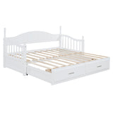 English Elm Wooden Twin Size Daybed With Twin Size Trundle, Extendable Daybed With Two Storage Drawers,White(Expected Arrival Time:9.12)