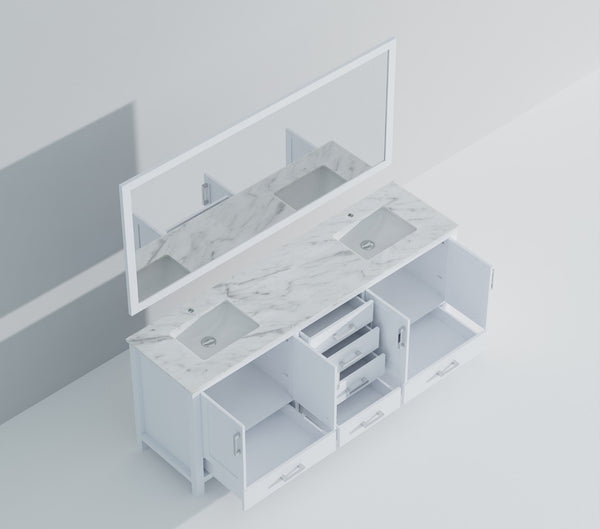 English Elm White Double Bath Vanity With Carrara Marble Top & Matching Mirrors - Elegant Storage Solution! B2731S00846-GIGA