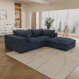 English Elm 39.8" Cloud Modular Sofa Plush Corduroy Deep Seat Feather Fill Living Room Couch Blue W2824S00191