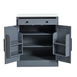 English Elm [Assembly Modern Freestanding Kitchen Pantry with Faux Marble Top, Set of 2 Cabinets with Drawer, Adjustable Shelves, Sleek Durable Design for Dining Room and Coffee Bar Gray SP000074AAE