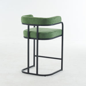 English Elm Modern Chenille Counter Stools Set of 2 — Upholstered Ergonomic Bar Chairs with Metal Frame & Armrests for Kitchen Island Green W1901P264277