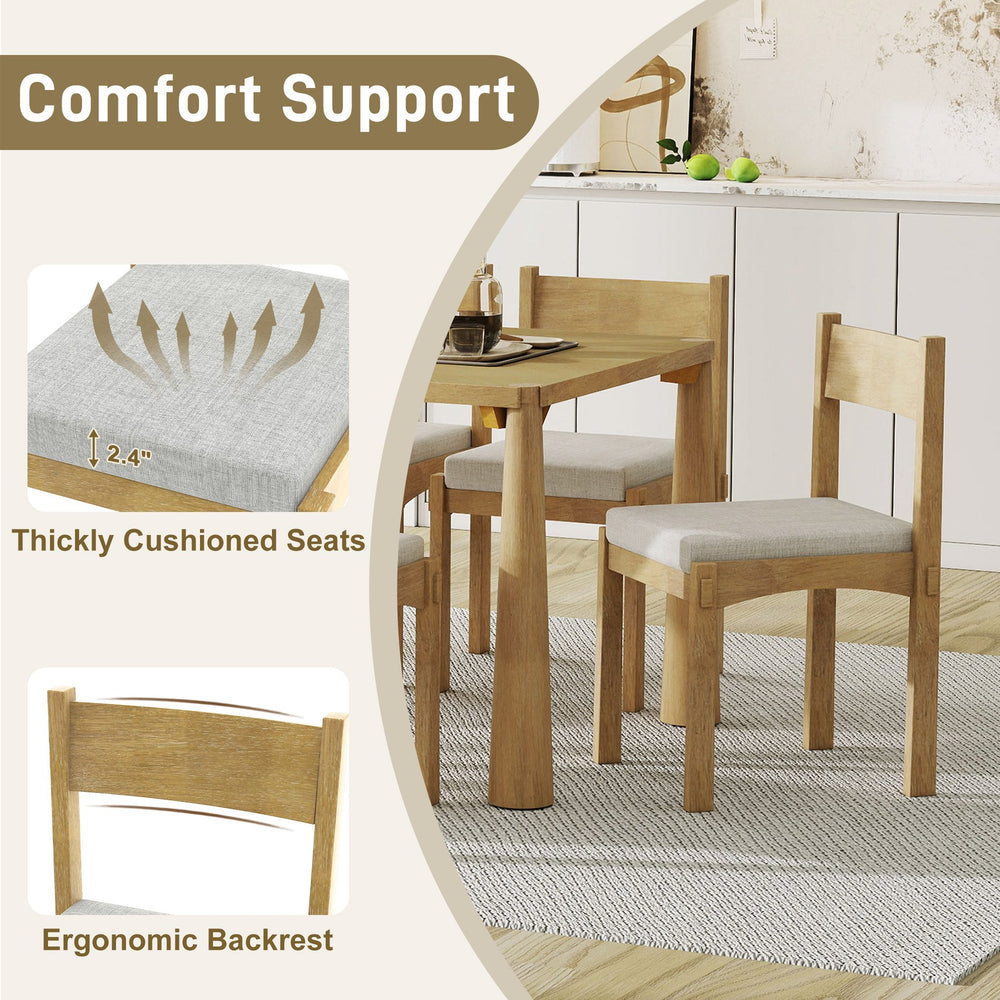 English Elm TREXM 7-Piece Retro Dining Set for 6 with Upholstered Chairs, Diagonal Wood Tabletop Design Natural Wood Wash ST000142AAD