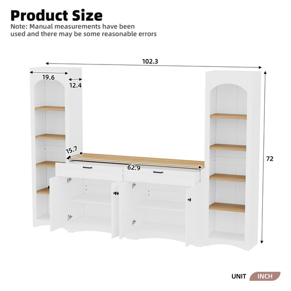English Elm On-Trend 3-Piece Rustic Farmhouse Tv Stand With Adjustable Shelves & Storage For 70" Tvs, White N721S000045K-GIGA