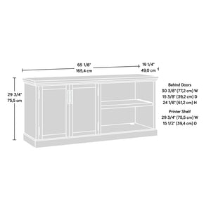 English Elm Credenza, Brown finish with adjustable shelves, concealed double-door storage, durable 1" top for display and workspace B356P367755