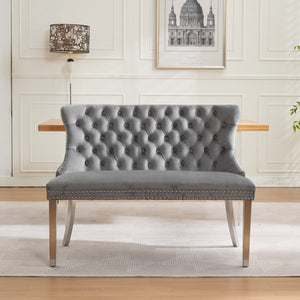 English Elm Velvet Mid-Century Double Dining Loveseat Bench with Hand-Tufted Buttons, Wingback Comfort, Luxe Seating Gray W1143P362520