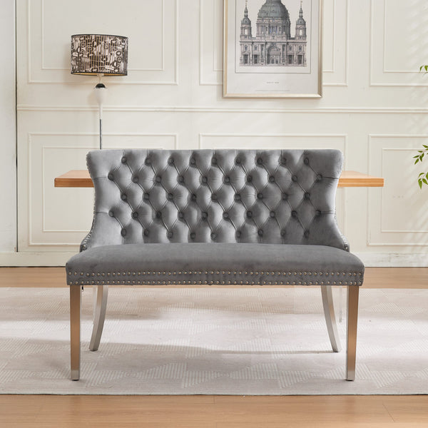 English Elm Velvet Mid-Century Double Dining Loveseat Bench with Hand-Tufted Buttons, Wingback Comfort, Luxe Seating Gray W1143P362520