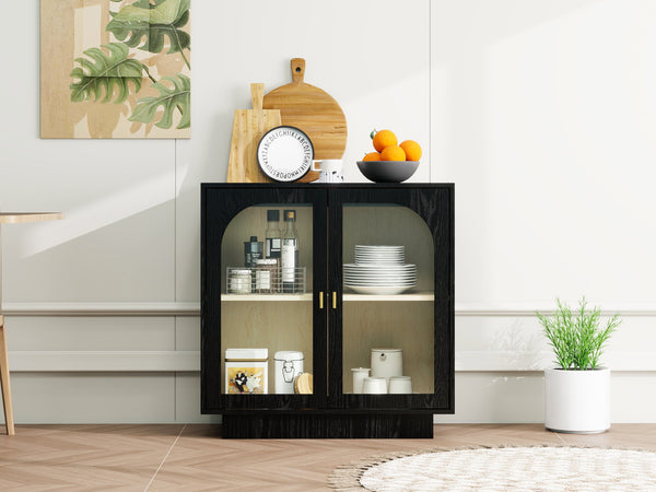 English Elm Storage Cabinet Sleek Acrylic Door with Gold Handle, Non-Slip Feet, Anti-Tip Locks, Compact Dimensions Black W688127148