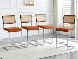 English Elm Natural Rattan Backrest Counter Stools Set of 4 with Chrome Legs and Pu Leather Seats W2920S00107