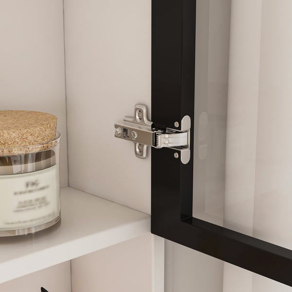 English Elm Computer Corner L-Shaped Desk with Glass Cabinets, Built-In LED, USB Ports, Keyboard Tray, Ergonomic Design White W2699P345803