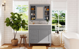 English Elm 36'' Bathroom Vanity With Medicine Cabinet - Modern Grey Storage Solution With Soft-Closing Design SW000134AAE-3