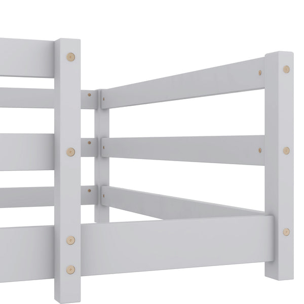 English Elm Twin Pine Montessori Floor Bed with Safety Fence — Grey Low-Profile Kids Twin Frame, 77"x38.9" Interior W1820P369890