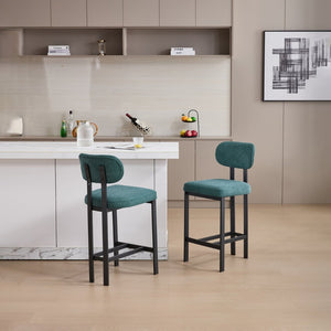 English Elm Bar Stools Set of 2 Upholstered Fabric Seat with Foam Cushion Black Metal Legs W3244P310204
