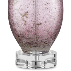 Optimist Handcrafted Purple Glass Table Lamp with Off-White Shade & Antique Nickel Base, 30" Tall