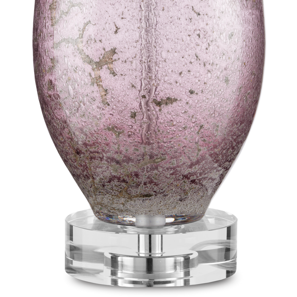 Optimist Handcrafted Purple Glass Table Lamp with Off-White Shade & Antique Nickel Base, 30" Tall