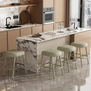 English Elm Backless Blue Fabric Upholstered Counter Stools Set of Two with Padded Seat Footrest Green W5096P400663