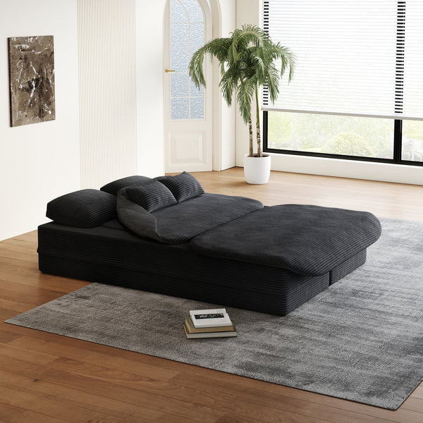 English Elm 75''2-In-1 Foldable Sofa Bed - Versatile Corduroy Lounge With Integrated Blanket & Pillows For Comfort W834P317046