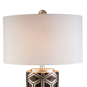English Elm 29.5" Polyresin Table Lamp with Chestnut Geometric Weave Finish, Oval White Fabric Shade, UL Listed Brown B072116202
