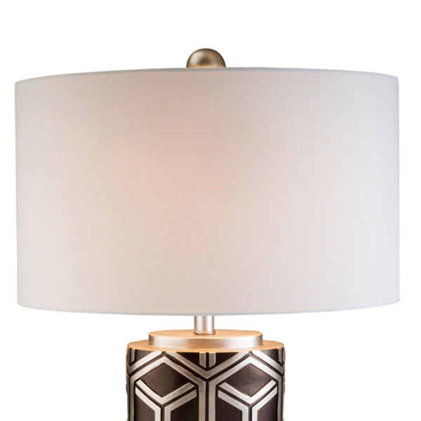English Elm 29.5" Polyresin Table Lamp with Chestnut Geometric Weave Finish, Oval White Fabric Shade, UL Listed Brown B072116202