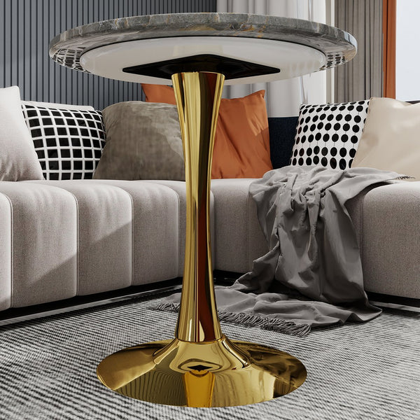 English Elm Marble-Top Round Side Table With Gold Pedestal Base - Modern Minimalist Accent For Any Space W1935P353526