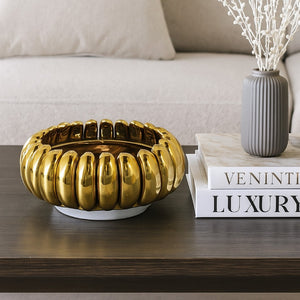 English Elm Milly Gold Ceramic Centerpiece Bowl with Sculptural Petal Rim for Glam Interiors B056P417014