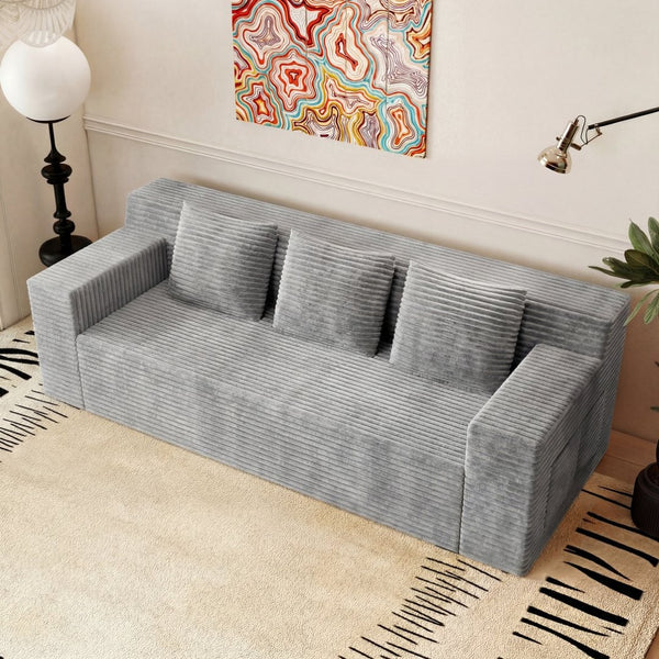 English Elm 71" Corduroy Modular Loveseat Deep Sink Cushions Two Seat Sofa for Apartments Light Grey W5571P465272