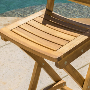 English Elm Outdoor Acacia Folding Barstools Solid Wood Teak Finish Weather Resistant Set of 2 N772P387172B