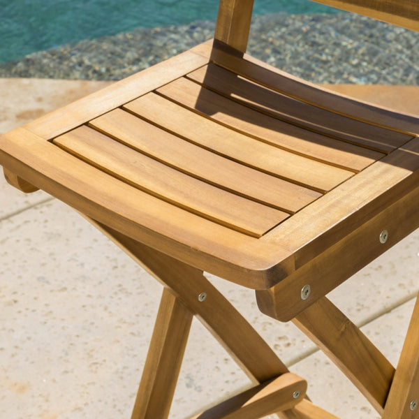 English Elm Outdoor Acacia Folding Barstools Solid Wood Teak Finish Weather Resistant Set of 2 N772P387172B