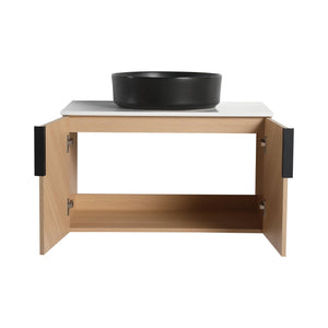 English Elm 30" Bathroom Vanity - Sleek Wall-Mounted Design With Ceramic Sink, Soft-Close Doors, Light Oak Finish W999S00444