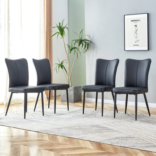 English Elm Modern PU Chair Set for Home Dining and Living Rooms with Ergonomic Curved Back, Metal Legs, Easy-Clean Upholstery and High-Density Cushion Black 27.5 L x 22.5 W x 25.5 H W1512P381397