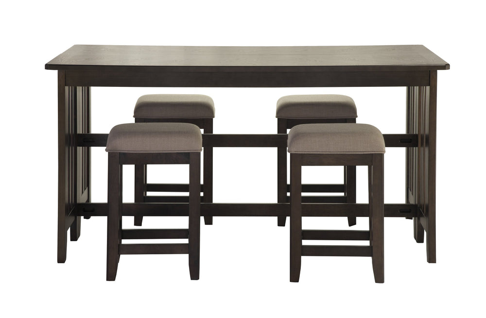 English Elm Dark Solid Wood Drop Leaf Table with 4 Stools — Space-Saving Expandable Dining Set, Durable Finish Dark Brown 75.5 L x 21.5 W x 17.25 H B2699P206768