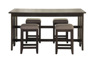 English Elm Dark Solid Wood Drop Leaf Table with 4 Stools — Space-Saving Expandable Dining Set, Durable Finish Dark Brown 75.5 L x 21.5 W x 17.25 H B2699P206768
