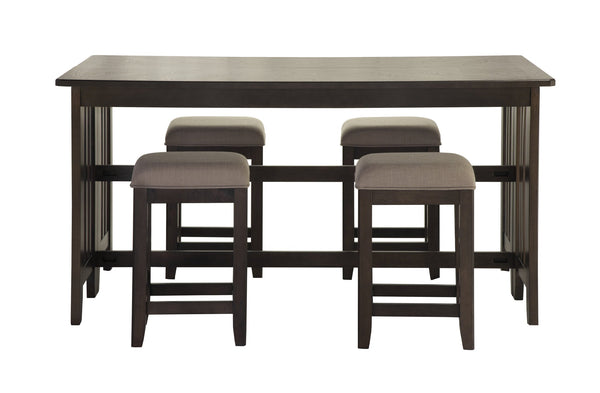English Elm Dark Solid Wood Drop Leaf Table with 4 Stools — Space-Saving Expandable Dining Set, Durable Finish Dark Brown 75.5 L x 21.5 W x 17.25 H B2699P206768