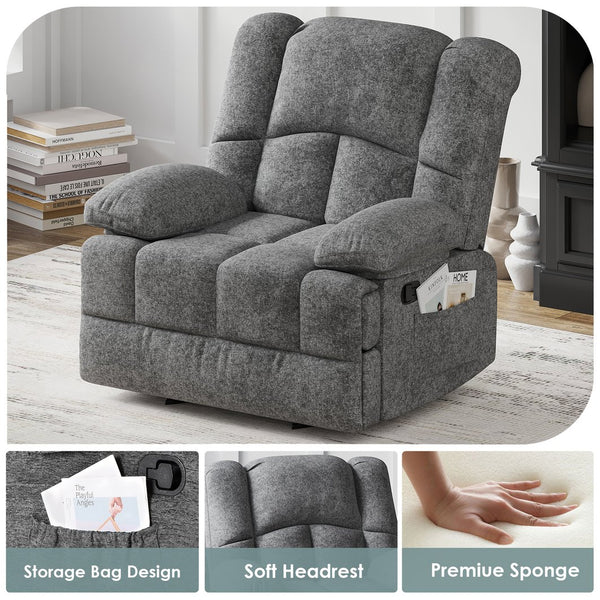 English Elm Oversized Rocking Rocker Recliner Chair with Ergonomic Support, Quick Tool-Free Assembly, Plush Comfort Stone Gray T3623P379945