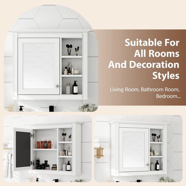 English Elm 30'' Modern Medicine Cabinet Wall Mirror with Hidden Storage and Adjustable Open Shelves for Bath White WF318452AAK
