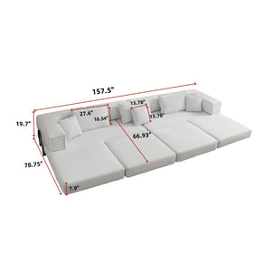 English Elm Oversized Corduroy Modular Sectional Sofa Low Profile Floor Lounge with Six Pillows W1885S00040