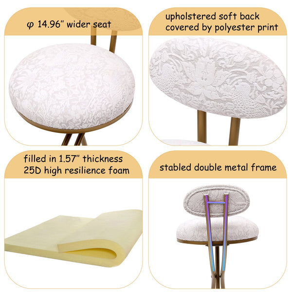 English Elm Bar Stools S-Shape Floral Upholstered Counter Height Set of 2 with Padded Backrest and Footrest, Modern Golden Frame, Durable Polyester, Easy Assembly, 220lb Capacity Gold & White Print W1757P269012