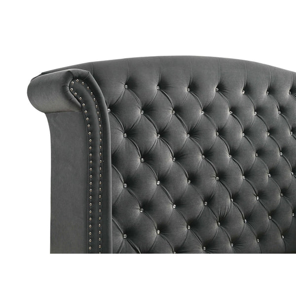 English Elm Chantel Grey Upholstered Wingback Eastern King Bed - Elegant Design, Timeless Style, Modern Comfort B062S00655