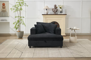 English Elm Chaise Lounge Chair With Storage Ottoman - Modern Upholstered Sofa Bed For Stylish Living Spaces W1170P353050