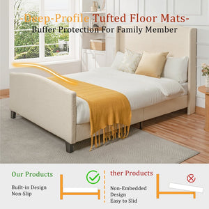 English Elm Queen Platform Bed Teddy Velvet Upholstered Tall Headboard Solid Wood Legs Modern W1716P335671