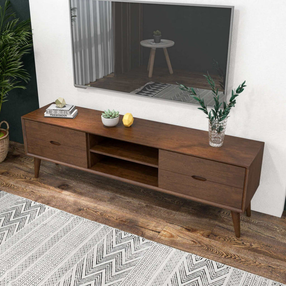 English Elm Ashcroft Furniture - Adrian 71" Mid-Century Modern TV Stand in Walnut Brown Solid Wood with Drawers, Shelves & Cable Management B183P231813