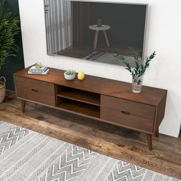 English Elm Ashcroft Furniture - Adrian 71" Mid-Century Modern TV Stand in Walnut Brown Solid Wood with Drawers, Shelves & Cable Management B183P231813