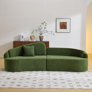 English Elm Curved Four Seat Chenille Sofa with Removable Backrest for Retro Apartment Living Green W3612S00042