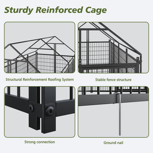 English Elm Large Metal Outdoor Dog Kennel Walk-in Pet Enclosure with Uv-resistant Roof Cover W1820P350994