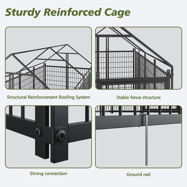 English Elm Large Metal Outdoor Dog Kennel Walk-in Pet Enclosure with Uv-resistant Roof Cover W1820P350994